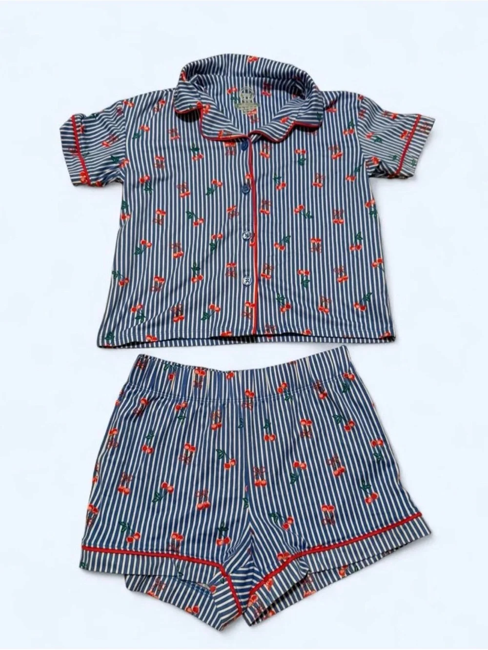 Wonder Nation Kids Blue Striped Cherry Pajama Set - Short Sleeve and Shorts